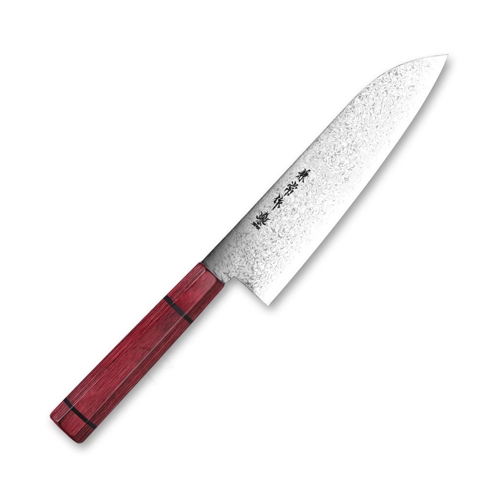 foto Japonsk� n�� Santoku 180 mm Kanetsune Damascus Minamo-Kaze series